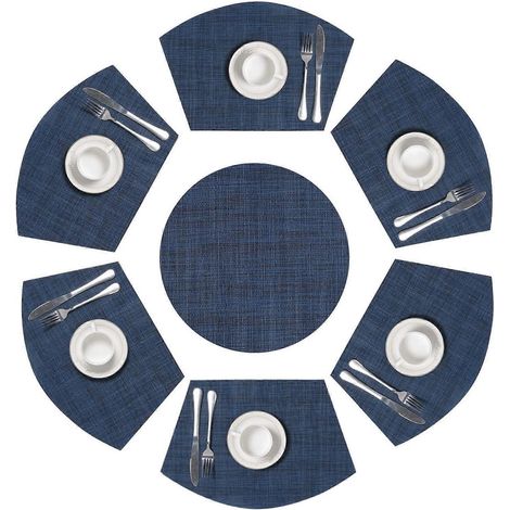 Ensemble de 7 sets de table ronds en vinyle tissé, 6 sets de table triangulaires avec centre de table rond pour table de cuisine, faciles à nettoyer (7, Vert) (1/4)