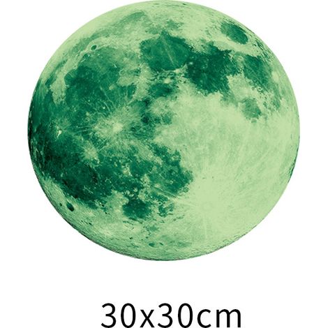 Sticker Mural Lumineux Clair de Lune Sticker Mural Chambre Salon Chambre d'enfant 30cm Lumineux Fluorescent Autocollant Décoratif Lumineux Lune Autocollant Décoratif (Lumière Verte)