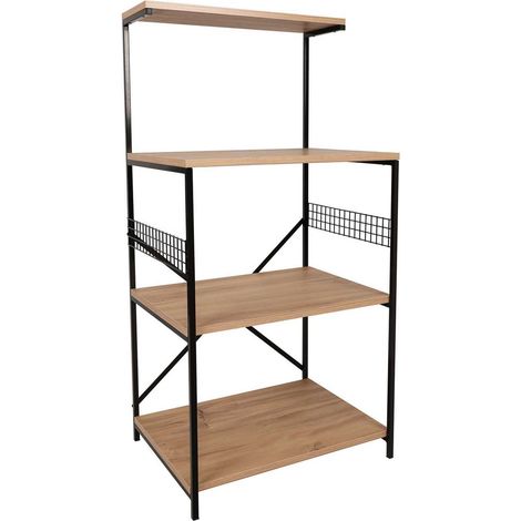 Etagère polyvalente 4 plateaux 60x46x124 cm décor naturel et noir (1/10)