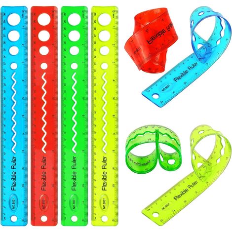 Ruler Flexible - 12 Inch - Double-Sided Metric And Imperial Scale - Soft Plastic - 4 Colors - Pack Of 8 (1/5)