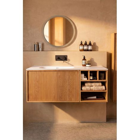 Meuble salle de bain suspendu ELOIZ L120 x H49 x P50 cm couleur chêne clair BASS  + vasque encastrée sans trou robinet
