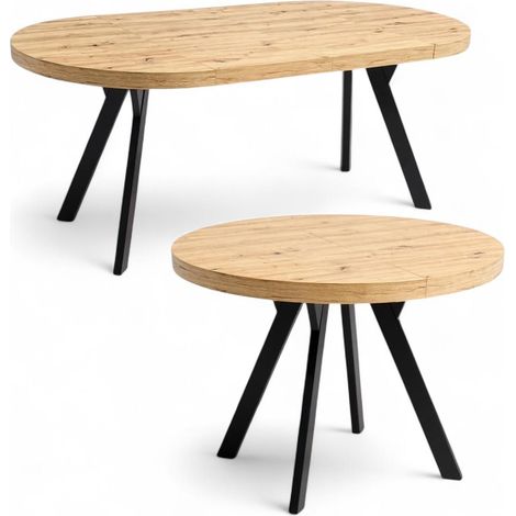 Runder Ausziehtisch Ø 110/210 cm - Eiche Artisan & Y-Metallbeine (1/5)