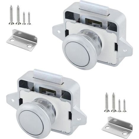 Lot de 2 Boutons Poussoirs Camping Car 14 à 16 Serrure Loquet Bouton Loquet Poussoir avec Système de Fermeture à Bouton en Métal Verrou Porte Pour Placard Caravane Tiroir Meuble Armoire (1/4)