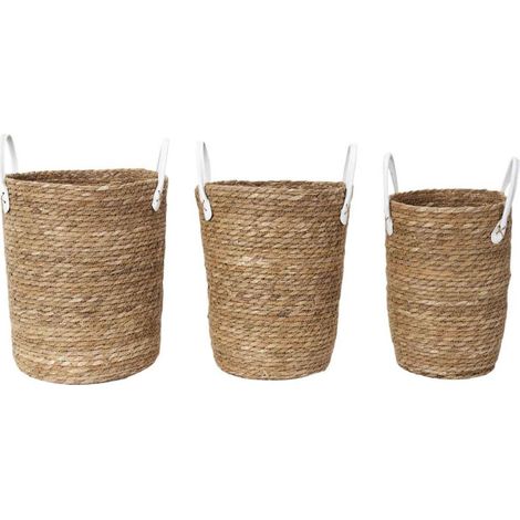 Lot de 3 Paniers Déco "Tressé" 45cm Naturel & Blanc (1/4)