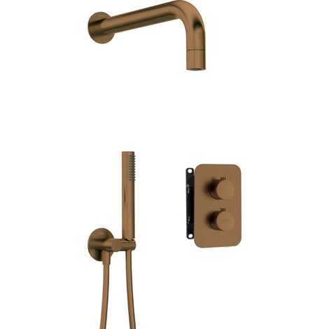 Set doccia a incasso con miscelatore termostatico doccetta e soffione bronzo spazzolato - Bovo (1/5)