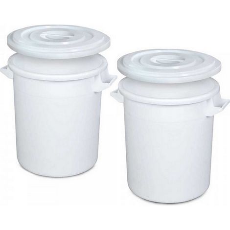 BRB 2x Kunststofftonne 100 Liter mit Deckel, lebensmittelecht, Polyethylen-Kunststoff (PE-HD), weiß