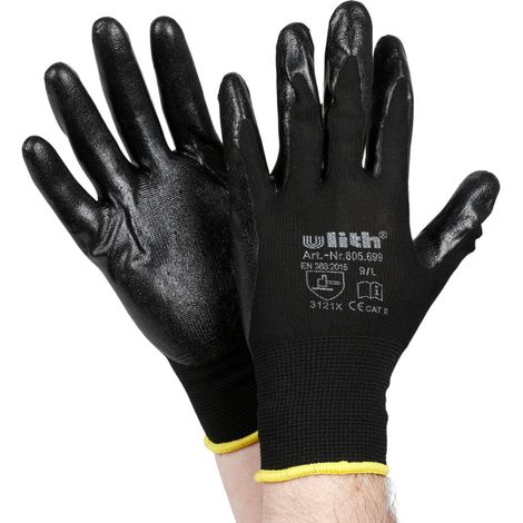 1 Paar Ulith Arbeitshandschuhe Nitril schwarz Cat2 Nylon Strickbund EN388 Gr.9 (1/2)