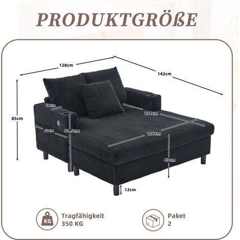 Polstersessel aus Samt in Schwarz 126 x 56 x 26.5 cm HOMAIRE (1/5)