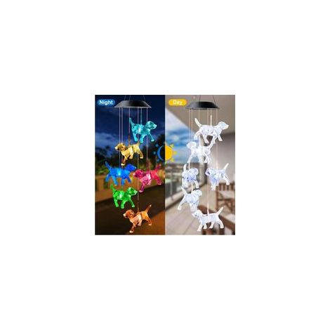 Carillon solaire Crystal Dog, lumières LED solaires à changement de couleur pour la décoration de la maison, des fêtes, du jardin et de la cour. (1/3)