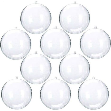 Boules transparentes en plastique acrylique à remplir, lot de 10 boules transparentes, idéales pour les décorations de fêtes de Noël. (1/3)