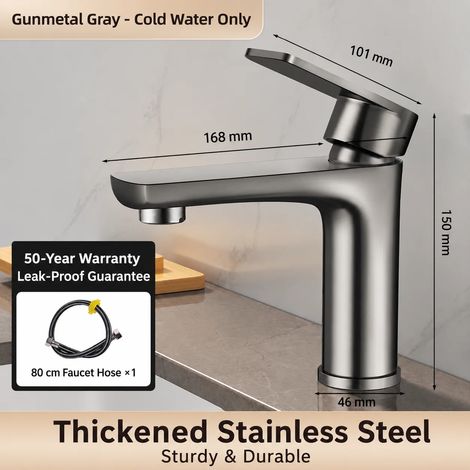 (Modèle Gunmetal Cold) Robinet de lavabo en acier inoxydable 304, mitigeur eau chaude/eau froide, robinet mitigeur monocommande pour meuble-lavabo (1/5)