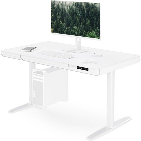 Bureau électrique assis-debout avec tiroir et chargeur sans fil Qi blanc, 1200 mm: ELLIS