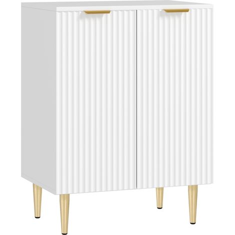 Buffet 2 portes étagère design effet cannelé métal doré blanc (1/5)