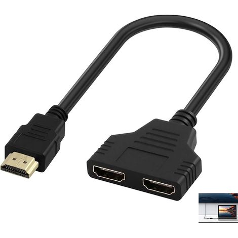 Répartiteur HDMI 1 vers 2, Adaptateur HDMI Mâle vers Double Femelle 1080P, Splitter Répartiteur Passif avec Connecteurs Plaqués Or pour TV, Moniteur, Projecteur, Écran LCD et LED, 30 cm (1/5)