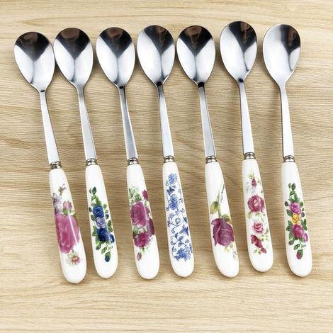 Lot de 7 cuillères à thé en acier inoxydable - Cuillères à thé, petites cuillères pour tasses à thé, cuillères à dessert, petites cuillères à café (1/4)