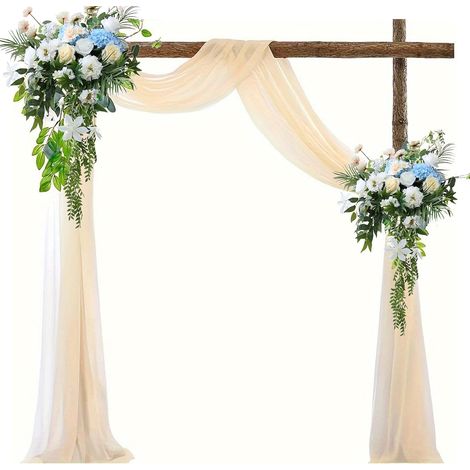 1 Cantonnière, Mousseline Transparente, Champagne, 160x600 Cm, Décoration Mariage, Salon (1/5)