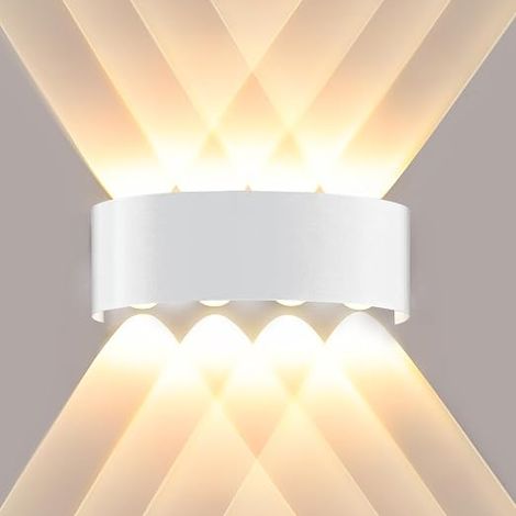 LED Applique Murale Intérieur, 8W 3000K Blanc Chaud Lampe Murale, IP65 Etanche Moderne Up Down Éclairage Mural, Blanc Luminaire Murale pour Chambre Couloir Salon Escalier (1/5)