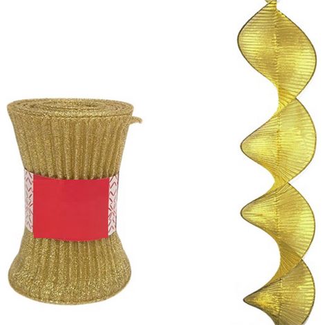 Nastro nastrino onda spirale Oro cm 180 per decorazioni addobbi albero di natale natalizi in tessuto moderno e particolareDotato di Anima Rigida ai Bordi per Mantenere la Forma (1/5)