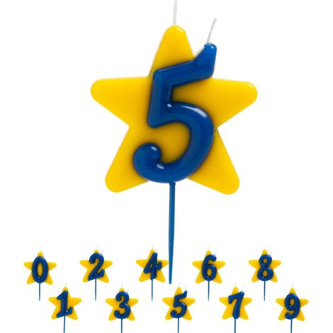 Bougie Anniversaire Étoile pour Gâteaux, Numéro 5, Bougie Anniversaire 9,5 cm avec Double Mèche, Apte au Contact Alimentaire (1/5)