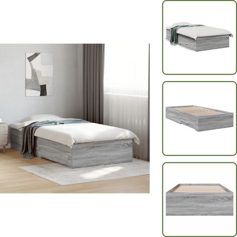 Bettgestell mit Schubladen Grau Sonoma 75x190 cm Holzwerkstoff - Bettesrahmen - Holzbettfundament - Doppelbett - Boxspringbett - Schrankbett (1/5)