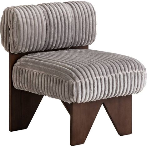 Petit fauteuil carré en velours côtelé et bois d'hévéa gris Soléa (1/5)