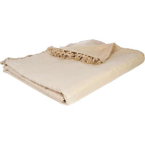 Atmosphera – Jeté de lit réversible 230x250cm lin – Tendance avec franges – Plaid décoratif pour chambre – Poids 1,3 kg (1/3)