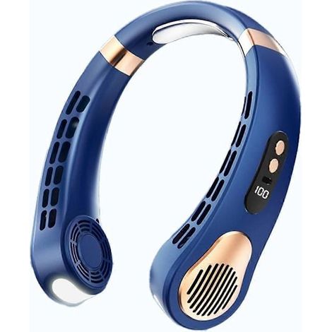 Mini ventilateur de cou portable sans pales, rechargeable par USB, bleu (1/5)