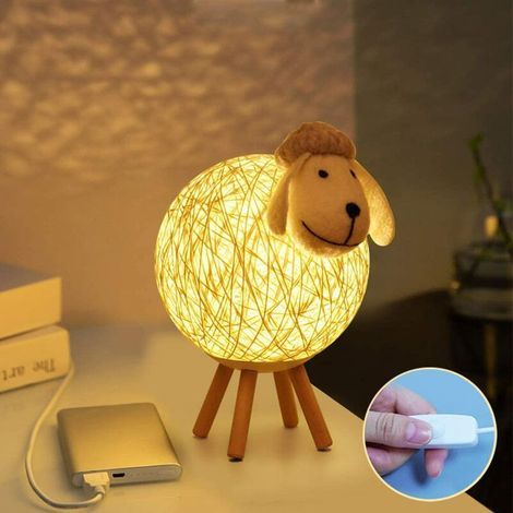 Veilleuse LED, Mouton Lampe de Chevet en Rotin, Veilleuse Enfant Projecteur, Lampe Nuit LED pour Chambre, Chambre Bébé, Salon, Cadeau, 110cm USB/Interrupteur Poussoir (1/5)