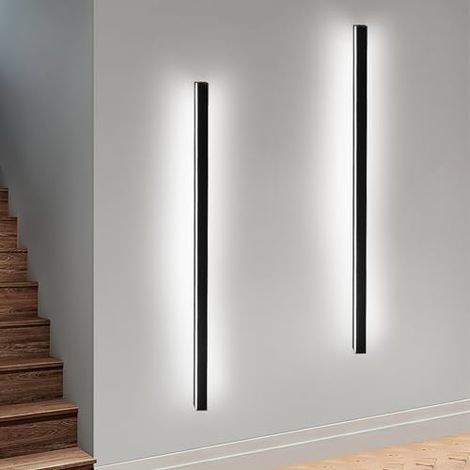 GBLY 2ER LED Wandleuchte Innen Wandlampe Schwarz - 100CM Wandbeleuchtung Wohnzimmer Modern Flurlampe Wand 32W Schlafzimmerlampe Metall Treppenhaus Beleuchtung Kaltweiß für Flur Wohnzimmer Küche Hotel