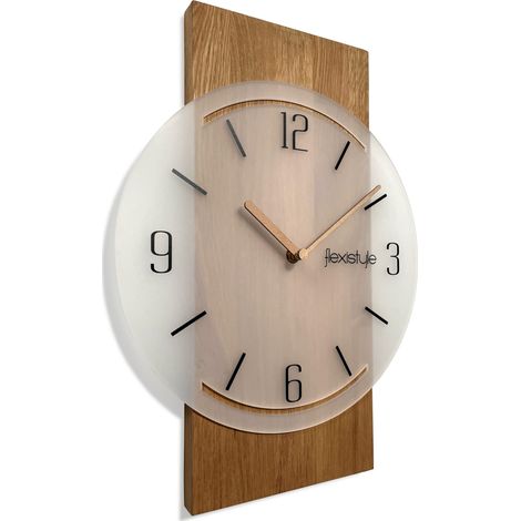 Horloge murale géométrique en bois 40 cm Blanc givré (1/5)