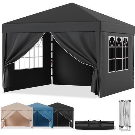 Tonnelle de Jardin Pliante 3x3m Tente Pop-up Portable Imperméable Protection du Soleil, Facile à Installer pour Camping, Festival, Événements, Mariage, Gris (1/5)