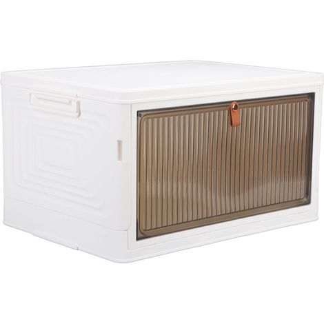 Boîte de rangement pliable et empilable de grande capacité avec fenêtre transparente et couvercle, panier de rangement pour chambre et placard (taille M). (1/5)