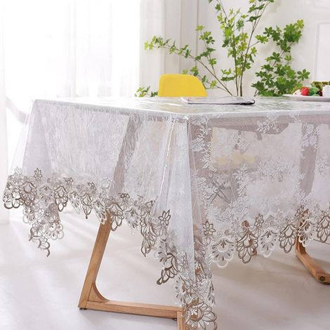 Nappe lavable 110x160 cm avec bordure en dentelle, imperméable, PVC, rectangulaire