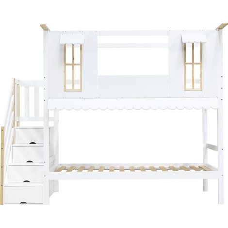 Letto a castello per bambini 90x200 cm bianco naturale con scala contenitore (1/5)