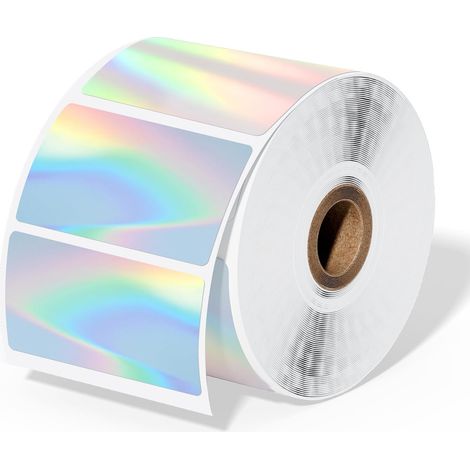 Autocollants Thermiques Holographiques - Étiquettes Adhésives pour Imprimante Thermique - Pour Emballage Cadeau Noël et Marquage Produits - 500 Pièces 57 x 32 mm et 400 Pièces 50 mm Ronde (1/5)