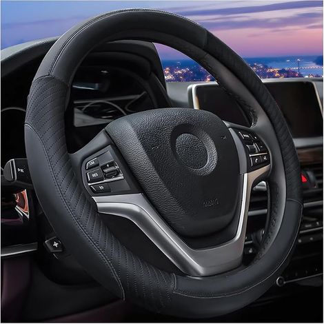 Couvre Volant Voiture, Antidérapant Couvre Volant, Respirant Housse De Volant en Cuir, Housse De Volants 37-38cm, Voiture Accessoires D'intérieur Protecteurs pour Femmes Et Hommes(Noir) (1/5)