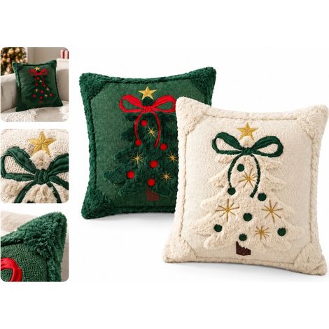 2 Pcs Housses Coussin Noel Sapin Noeud Papillon Matelasse Avec Remplissage 45 x 45 cm Motifs Differents Sofa Deco Fete Hiver (1/5)