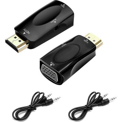 HDMI to VGA Adapter 2pcs with Audio Cable - HDMI VGA 1080P Full HD Converter with 3.5mm Jack, Compatible PC, Laptop, Monitor, Projector, PS4, MacBook, Xbox, TV Box (1/5)