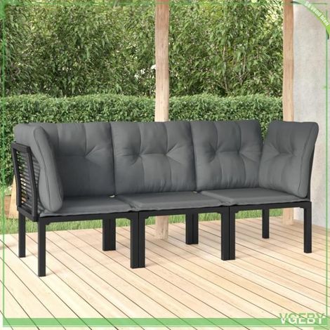 Salon de jardin - FAFEICY - 3187731 - 3 pièces - Résine tressée - Noir et gris (1/5)