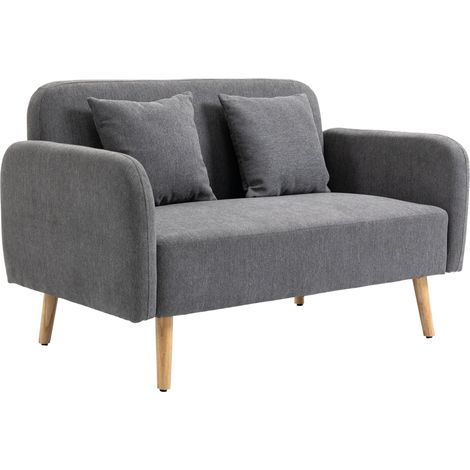 Canapé 2 places gris 130x70x80 cm avec 2 coussins Samtopik