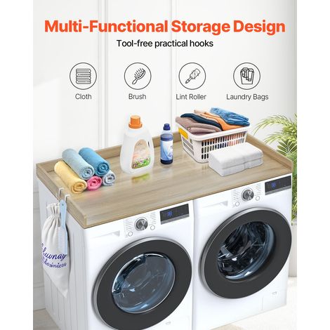 Comptoir pour lave-linge et sèche-linge, 137 x 70 cm, surface de comptoir en bois, résistant à l'eau, avec coussinets antidérapants… (1/5)
