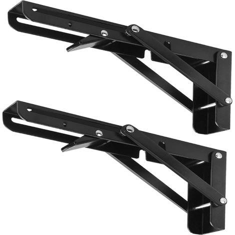 Lot de 2 consoles pliantes - 350 mm - Charge lourde - Angle de pliage à 90 ° - Peu encombrant - Étagère pliable pour bureau, garage, table, maison, cuisine - Noir 350 mm (1/5)