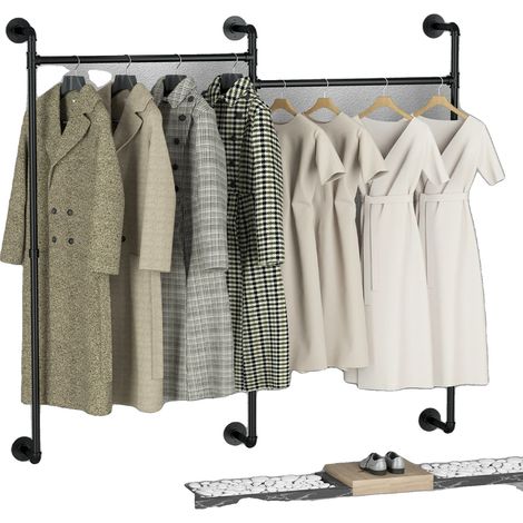 Porte-vêtements, Monté au Mur, Style Industriel, noir (1/5)