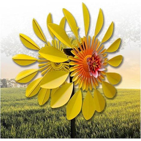 Sculpture solaire avec cloche à vent, 190cm (75in) Solaire LED lumière extérieure moulin à vent pour terrasse de jardin en plein air, jaune (1/5)