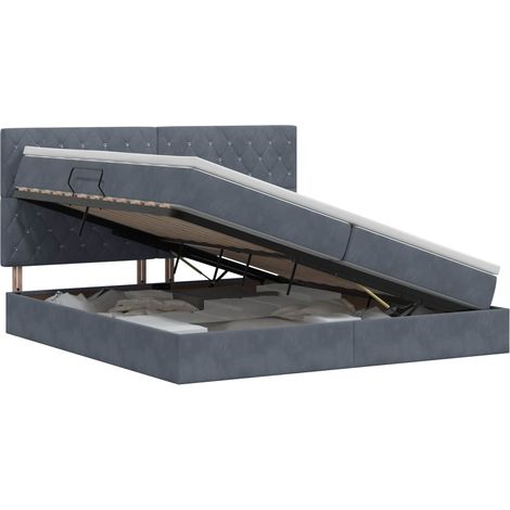 Aufbewahrungsbett mit Matratze Dunkelgrau 200 x 200 cm Samt vidaXL (1/5)
