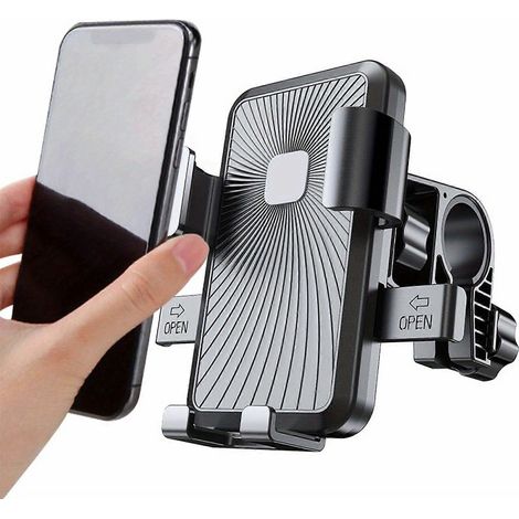 Support universel pour téléphone de vélo (noir classique), fixation automatique par capteur de gravité, rotation à 360°, utilisation à une main pour moto et scooter (1/5)
