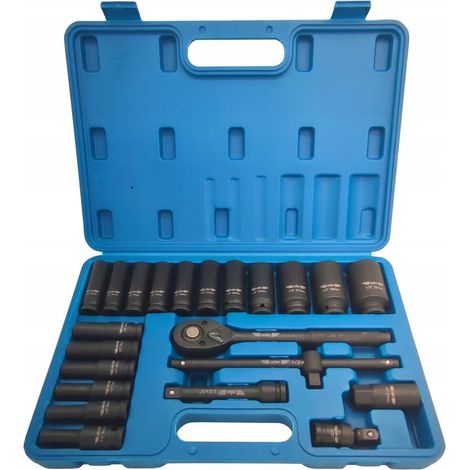 Adler Juego de trinquete y llaves de impacto 1/2" 23 piezas, herramienta profesional para montaje y mantenimiento mecánico, recubrimiento protector, estuche compacto, materiales resistentes, color met (1/2)