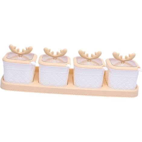 Gewürzgläser mit Tablett, Löffeln, niedlichen Gewürz- und Pfefferdosen, Zuckerdosen für Salz und Kaffee (auch für die Kaffeebar geeignet)-yellow white (1/5)