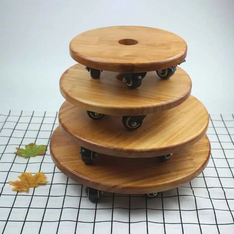 Universeller, rollbarer Blumentopf-Untersetzer aus Gummibaumholz, verdickter, runder Massivholz-Blumentopf-Untersetzer mit rollbarer Basis