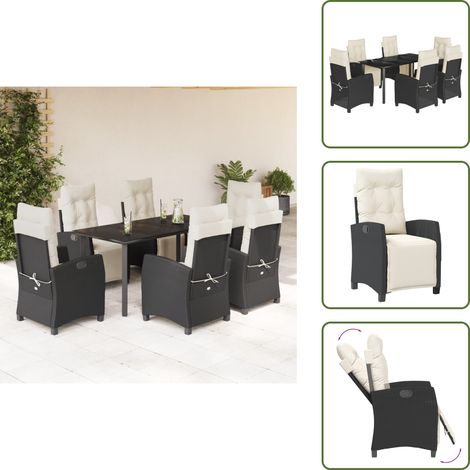 The Living Store 7-tlg. Garten-Essgruppe mit Kissen Schwarz Poly Rattan - Gartenstuhl (1/5)